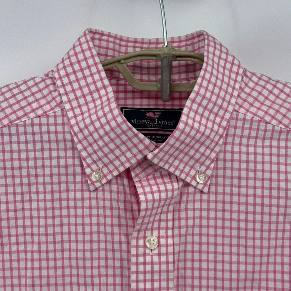 Vineyard Vines Murray Shirt Mens Large Pink Gingham Classic Fit Cotton Classic